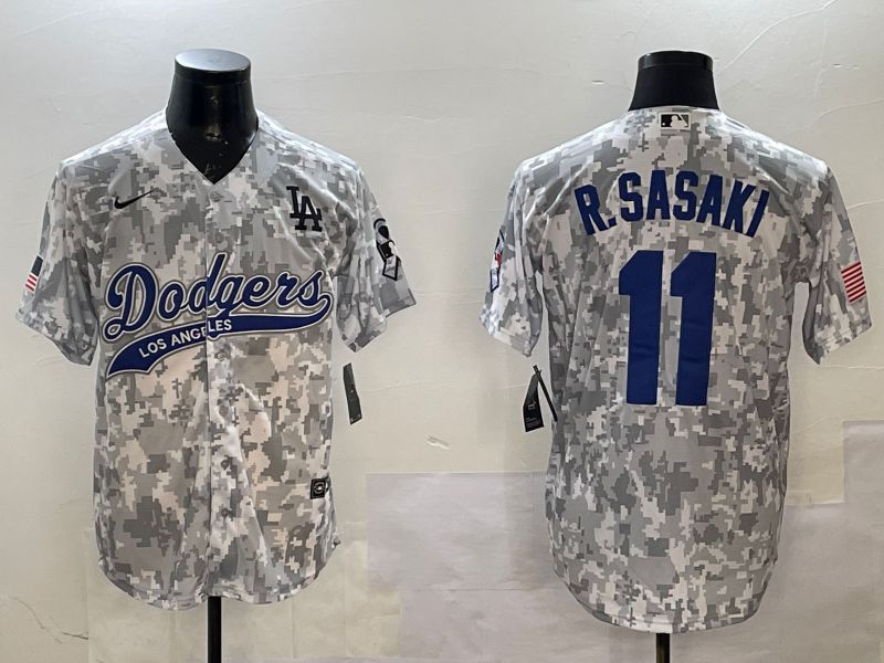 Men Los Angeles Dodgers #11 R.Sasaki Camo Jointly Name Game 2025 Nike MLB Jersey style 1